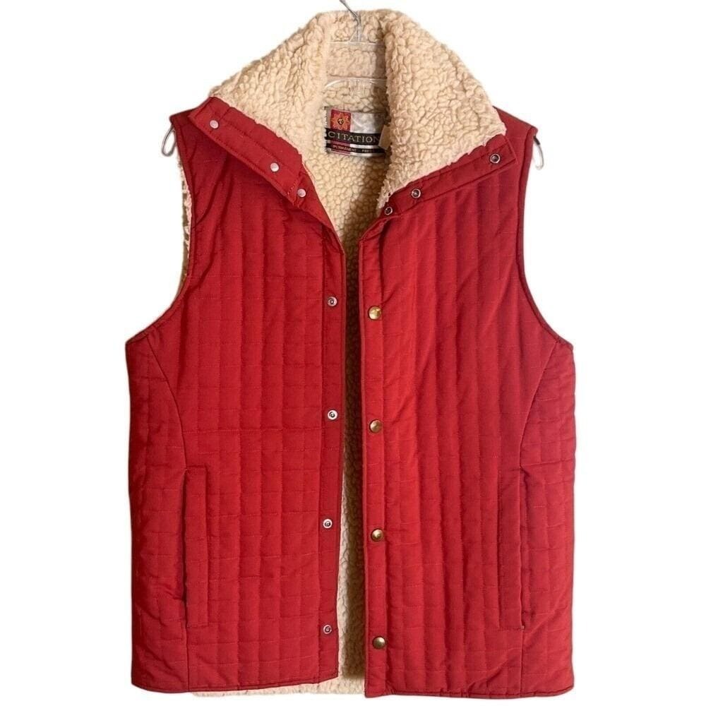 VTG Citation Sherpa Quilted Lined‎ Snap Closure Rust Vest Pockets Outdoor XS